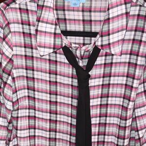 CeCe Multicolor Plaid Shirt with Black Tie Detail